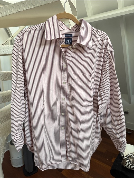 GAP Tops - GAP Big Cream Shirt with Burgundy Stripes